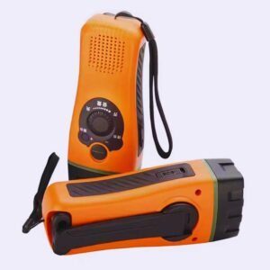 Kinetic energy-powered with flashlight